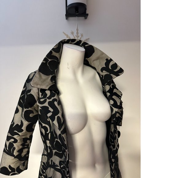 Mango Embroidered mesh structured coat trench floral black grey embroidery - Picture 2 of 7